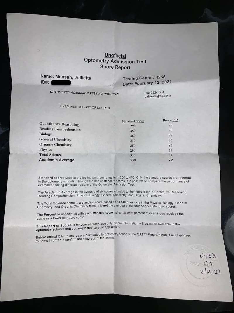 Juliette Mensah NBEO Part 1 Score Report